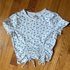 Hollister White and Blue Floral Baby Tee